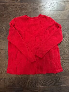 J. Jill Red Cable-Pattern Crewneck Sweater
